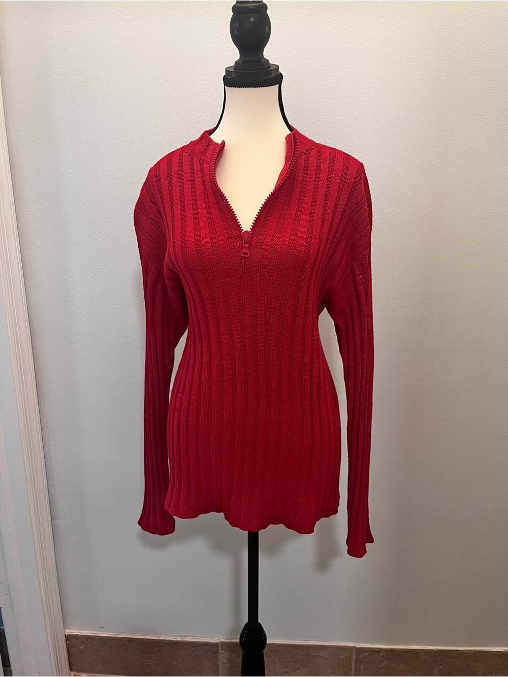 Prada Milano Vintage Red Ribbed Knit Half-Zip / Quarter-Zip Pullover